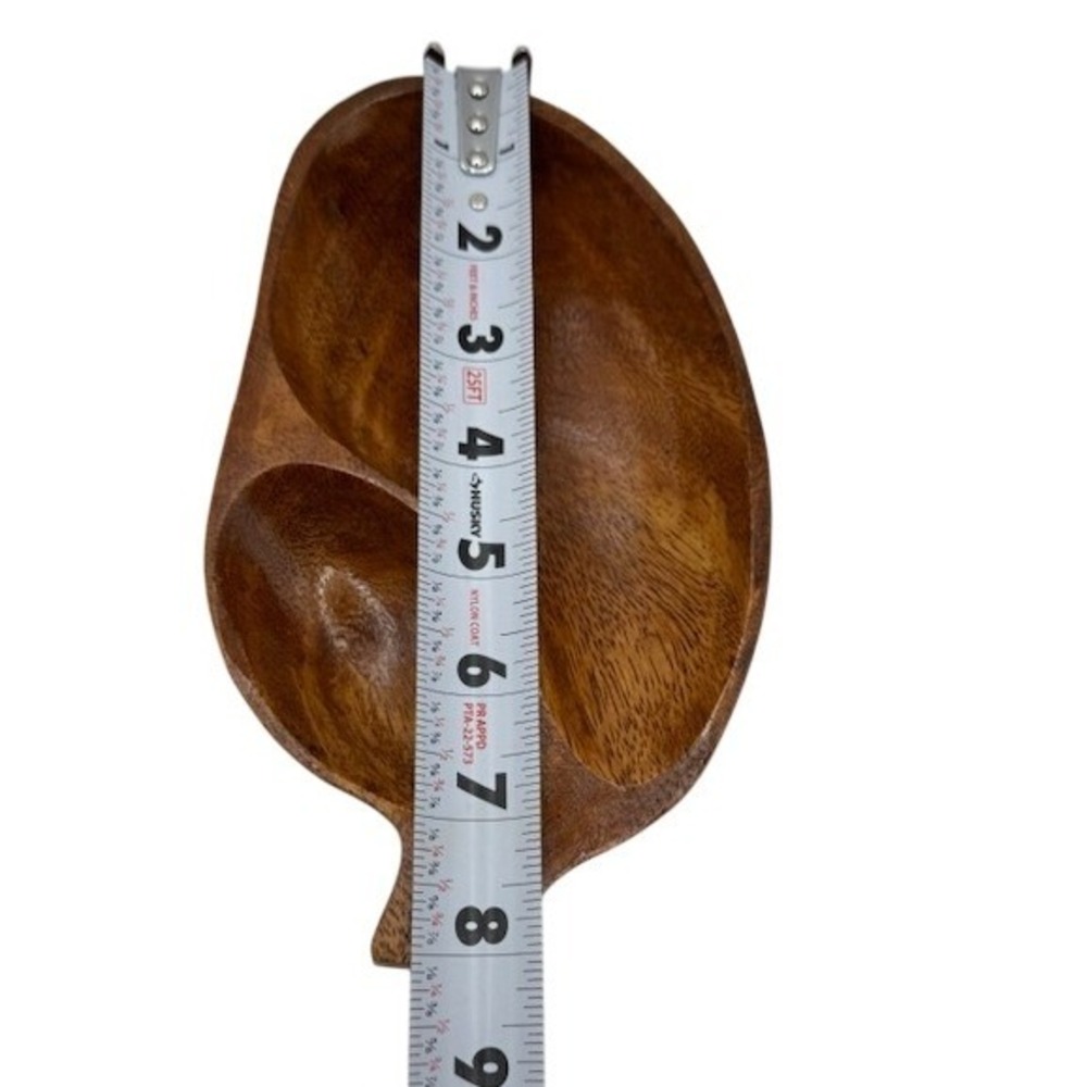 Vintage Monkey Pod Wood Mango Shaped 2 Section Serving Tray Snack Dish Brown - Picture 10 of 11